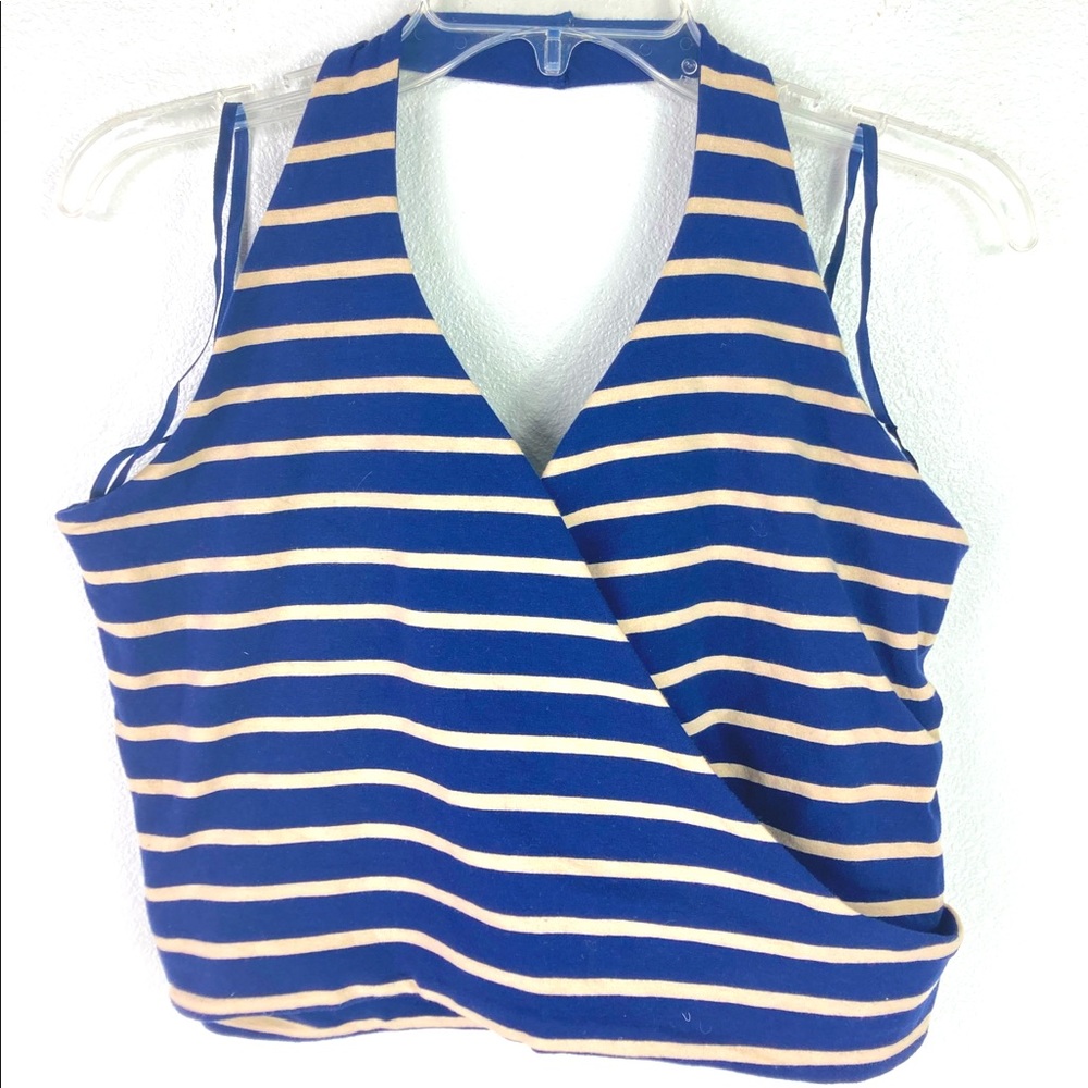 Route 66 Womens Halter crop top Vintage wrap striped Sz XL